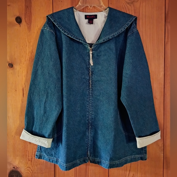 Denim&Co Jackets & Blazers - Denim&Co Zipper Front Denim Jacket With Sailor Collar NWOT